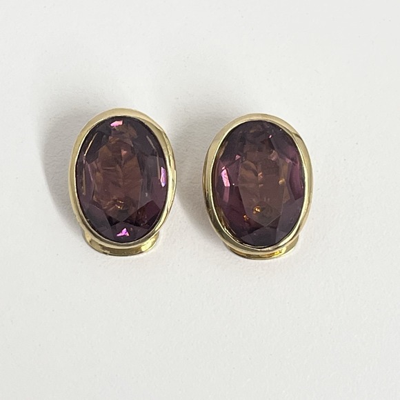 Vintage Christian Dior Earrings Purple Amethyst Tone Faceted Glass Oval Clip On - Picture 1 of 5